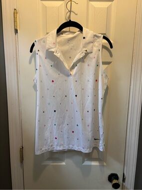 Nike White Sleeveless Golf Polo Tank with Multicolor Micro Shapes